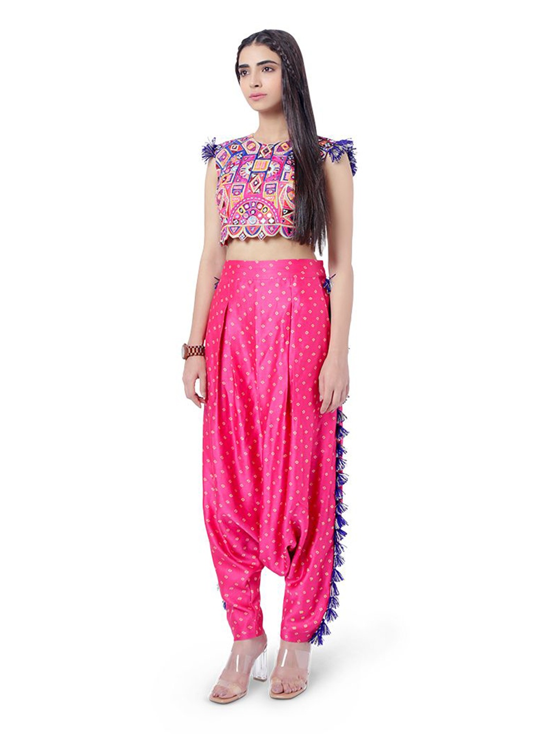 

Payal Singhal Embroidered Top & Crotch Pant, Pink