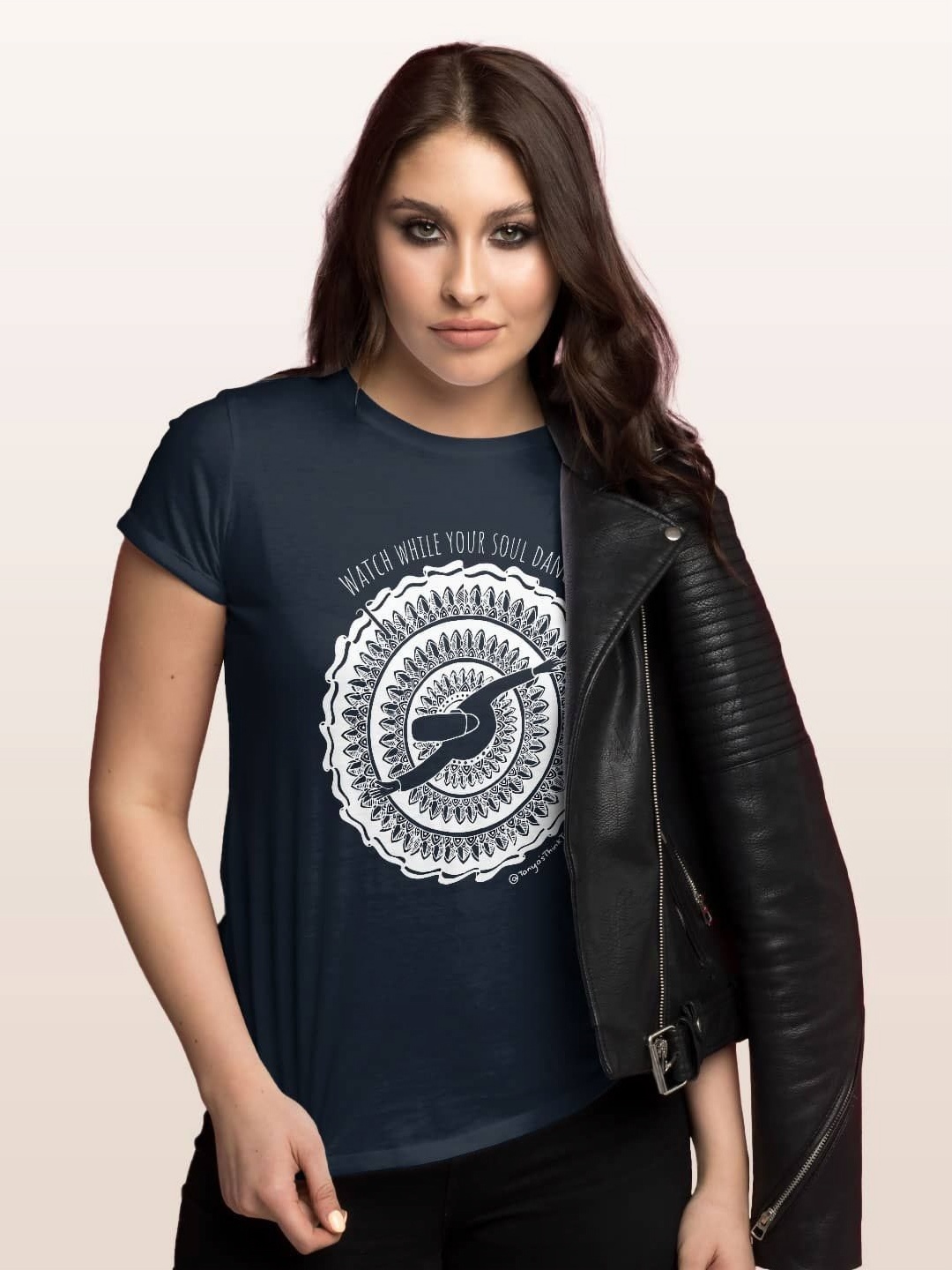 

macmerise Women Printed T-shirt, Navy blue