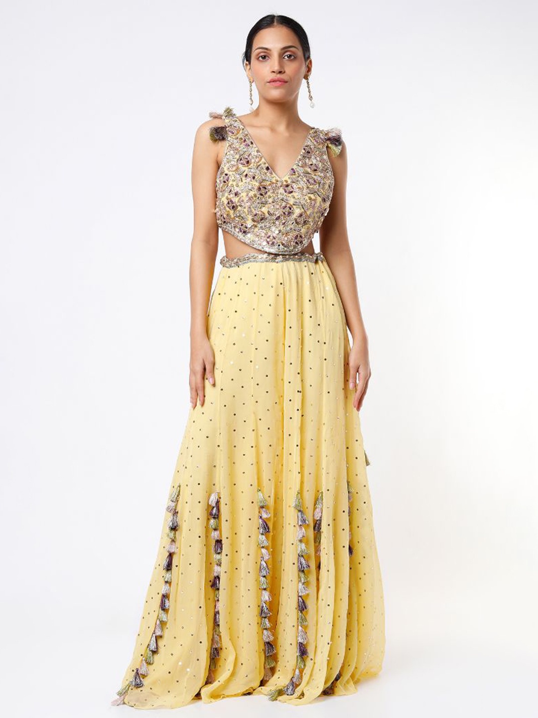 

Payal Singhal Embroidered Sleeveless Top & Flared Saharara Co-Ords, Yellow