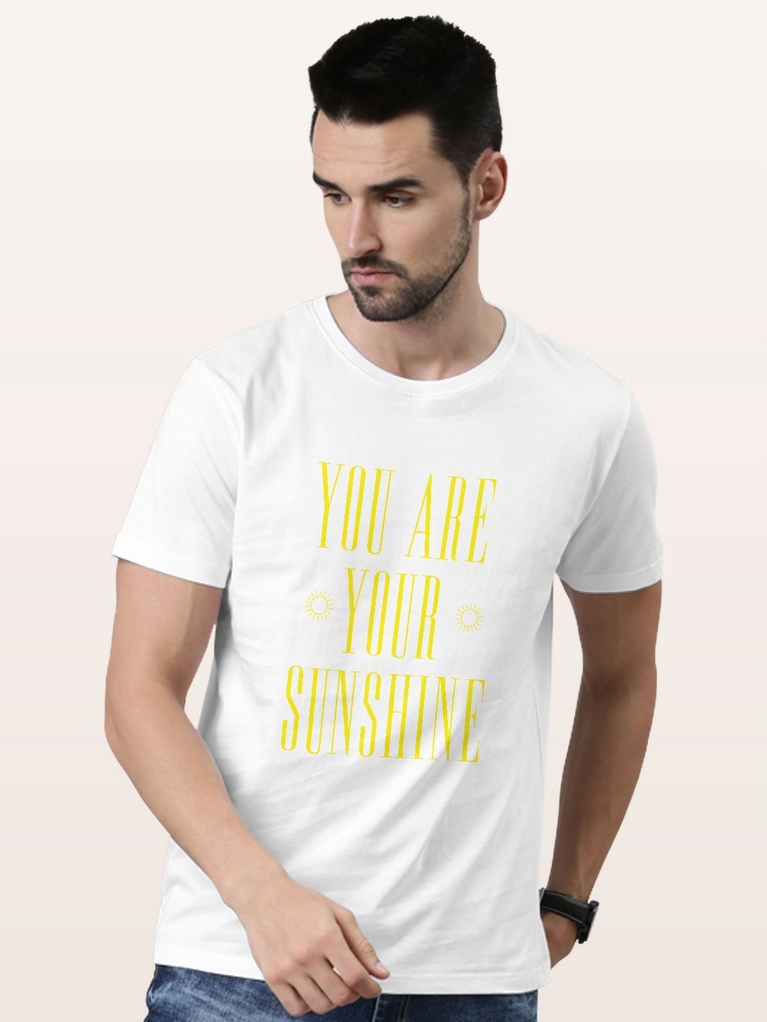

macmerise Men Typography Printed V-Neck Raw Edge T-shirt, White