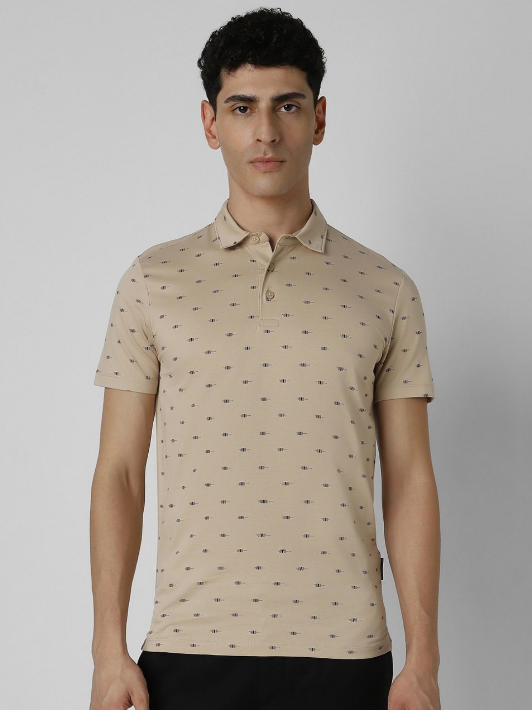 

V Dot Men Conversational Printed Polo Collar Cotton Slim Fit T-Shirt, Brown