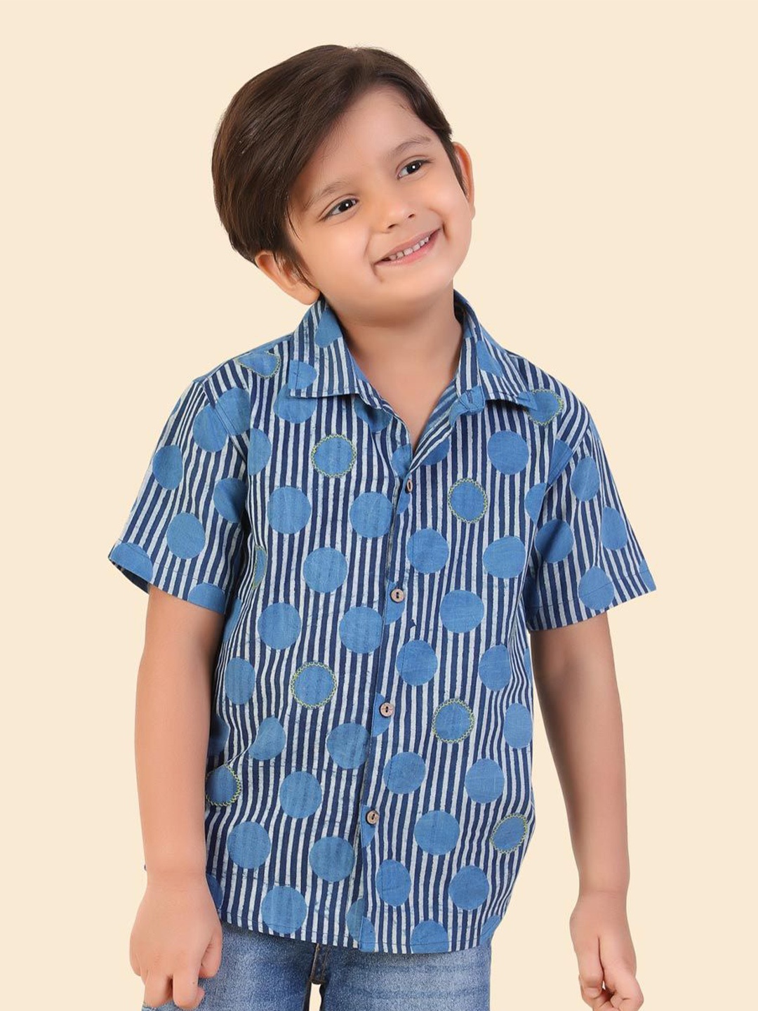 

Fabindia Boys Spread Collar Vertical Striped Cotton Casual Shirt, Blue
