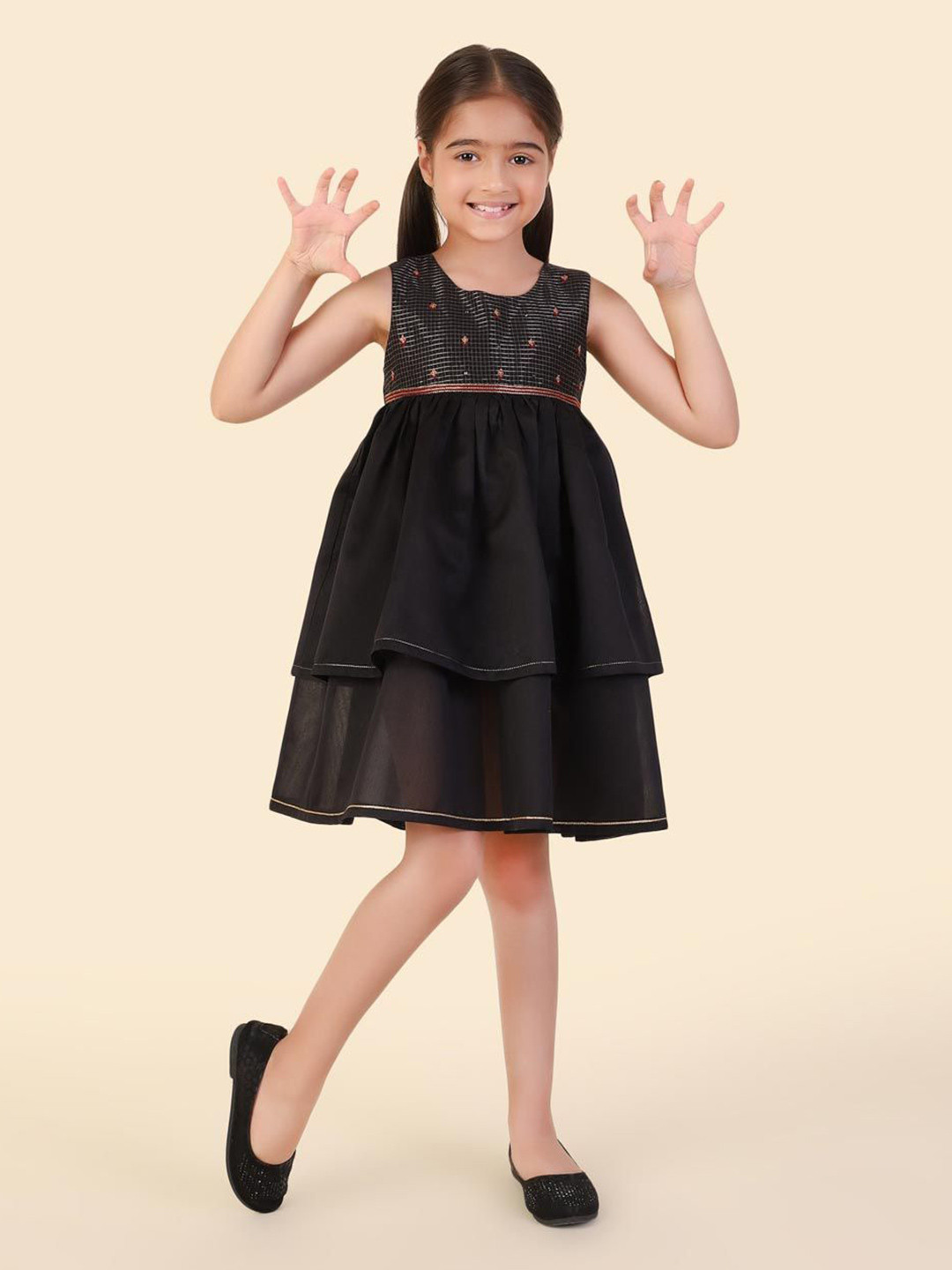 

Fabindia Girls Sleeveless Fit & Flare Dress, Black