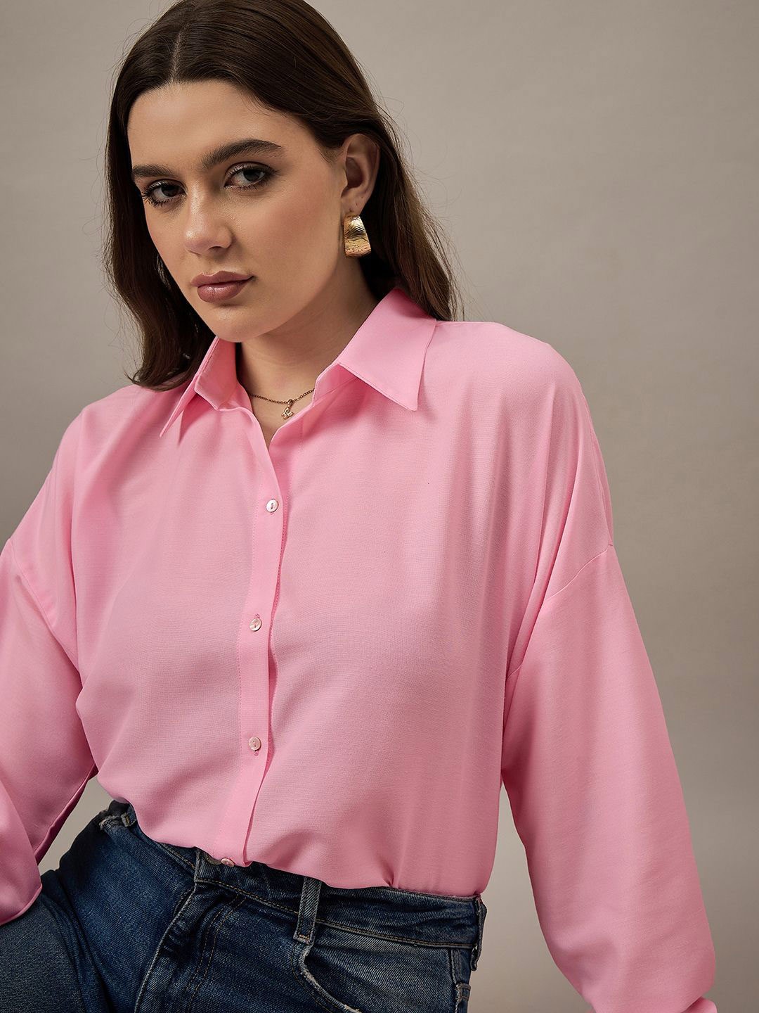 

The Roadster Lifestyle Co Oversized Casual Shirts, Pink