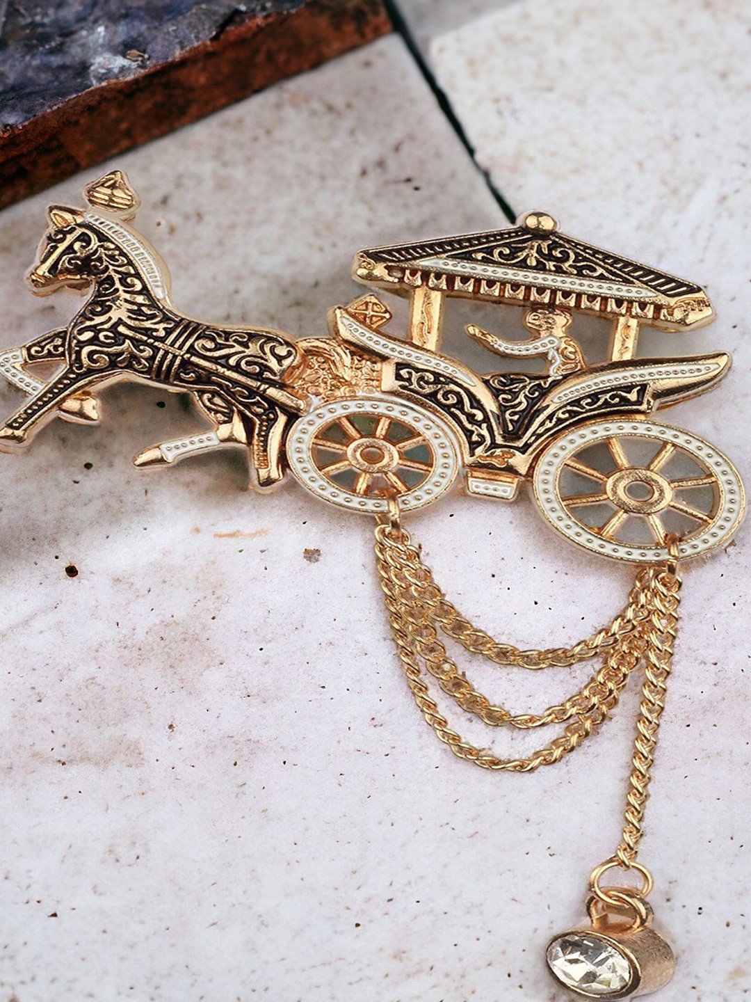 

Okos Crystal Chariot Brooch with Hanging Chain, Rose gold