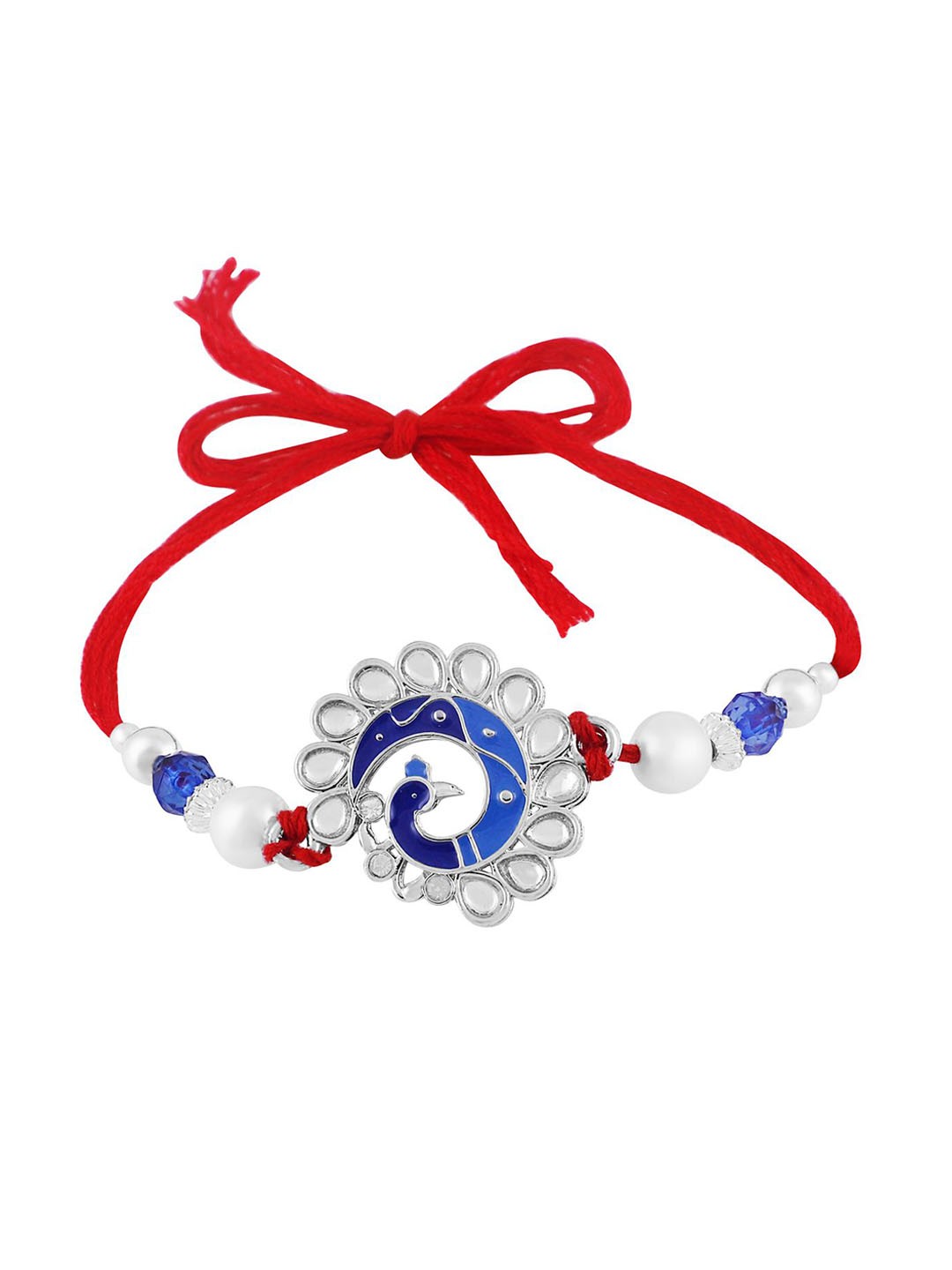 

Okos Rakshabandhan Rhodium Plated Flutering Peacock Thread Rakhi, Silver