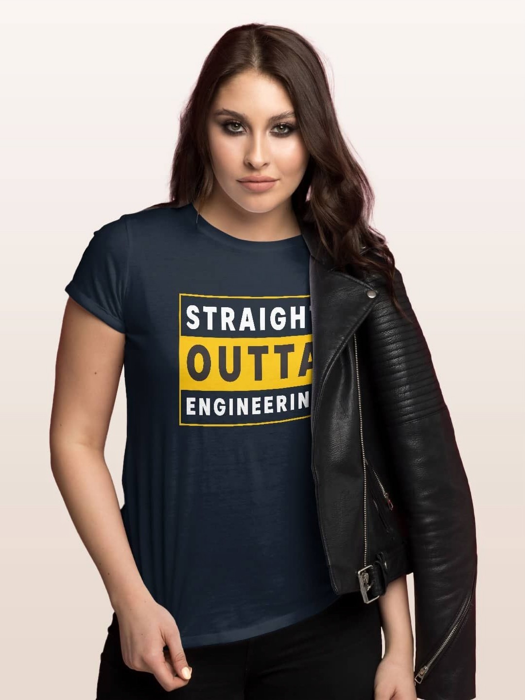 

macmerise Women Typography Printed Applique T-shirt, Navy blue