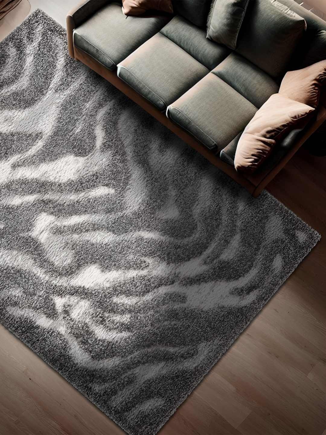 

Sapana Carpet-Mats Grey & White Abstract Printed Shaggy Carpet