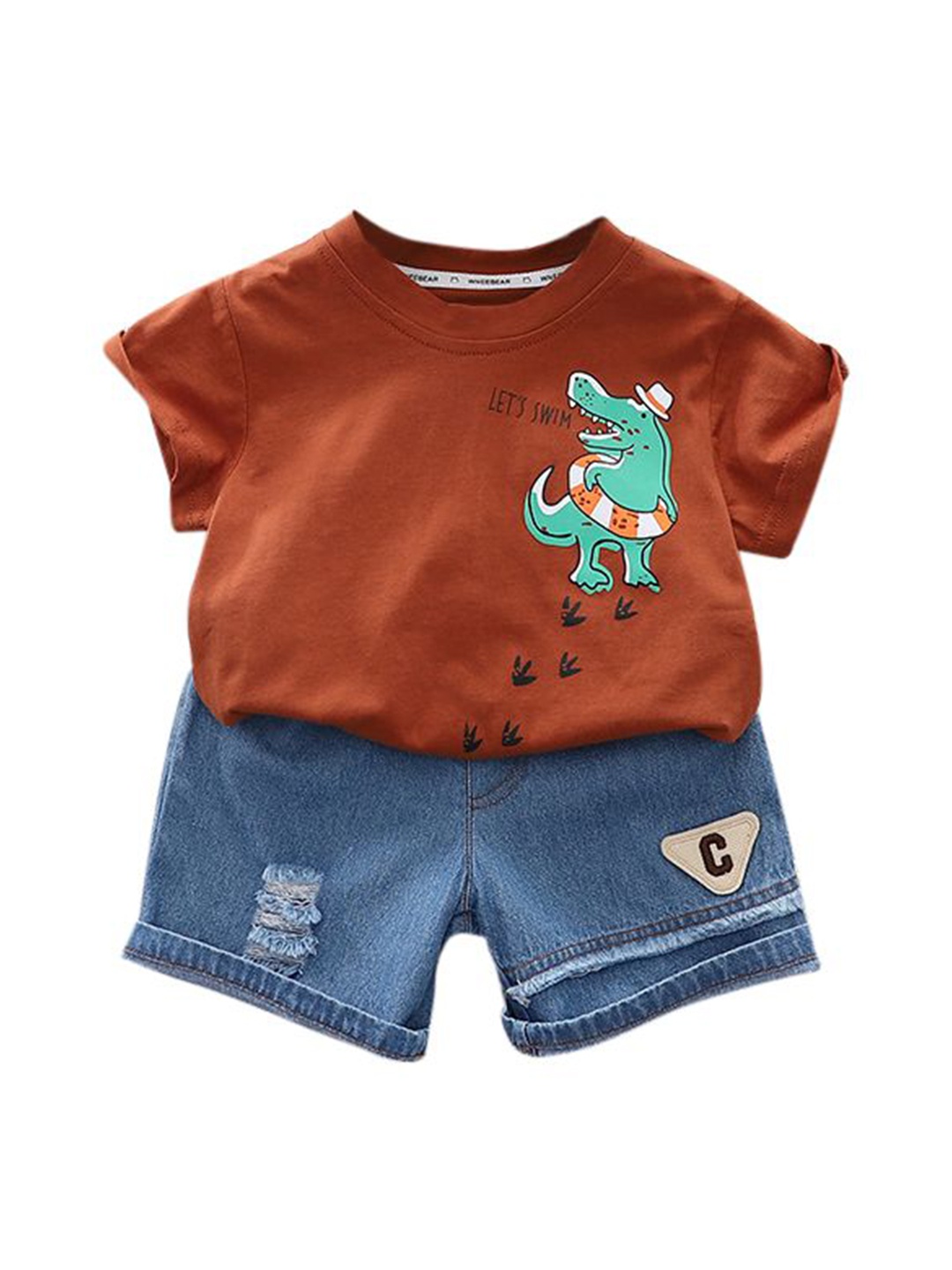 

StyleCast x Revolte Boys Brown & Blue Printed Pure Cotton T-shirt with Shorts