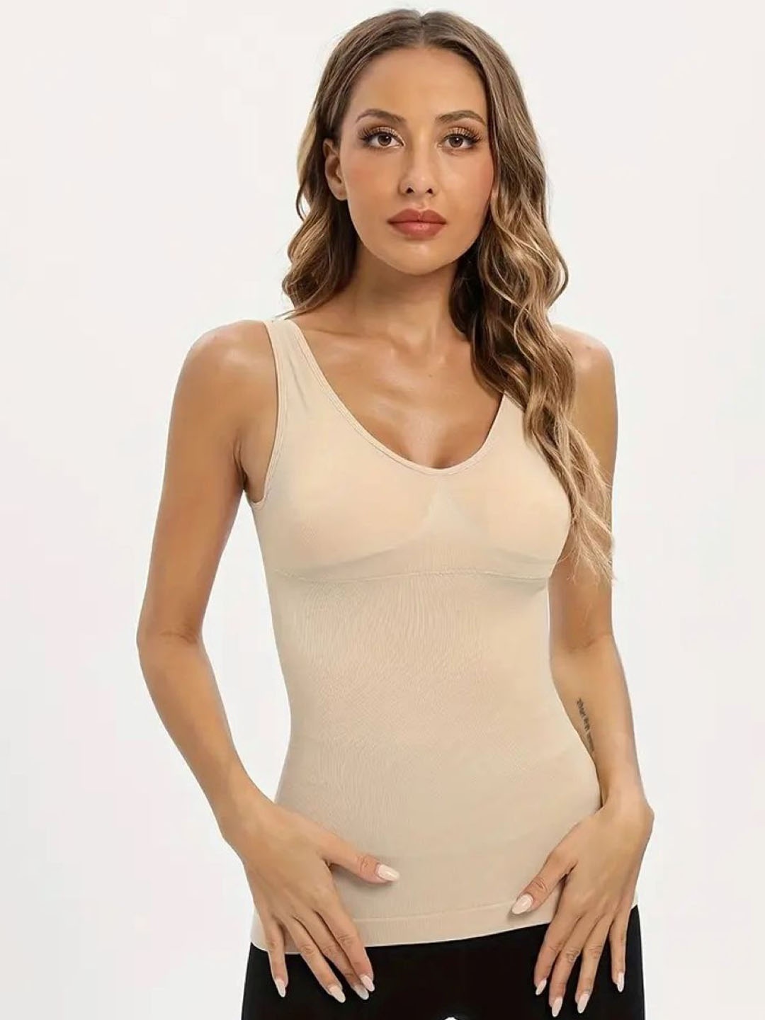 

Poftik Women Sleeveless Tank Top Vest Speghetti Inner Wear Camisole, Beige