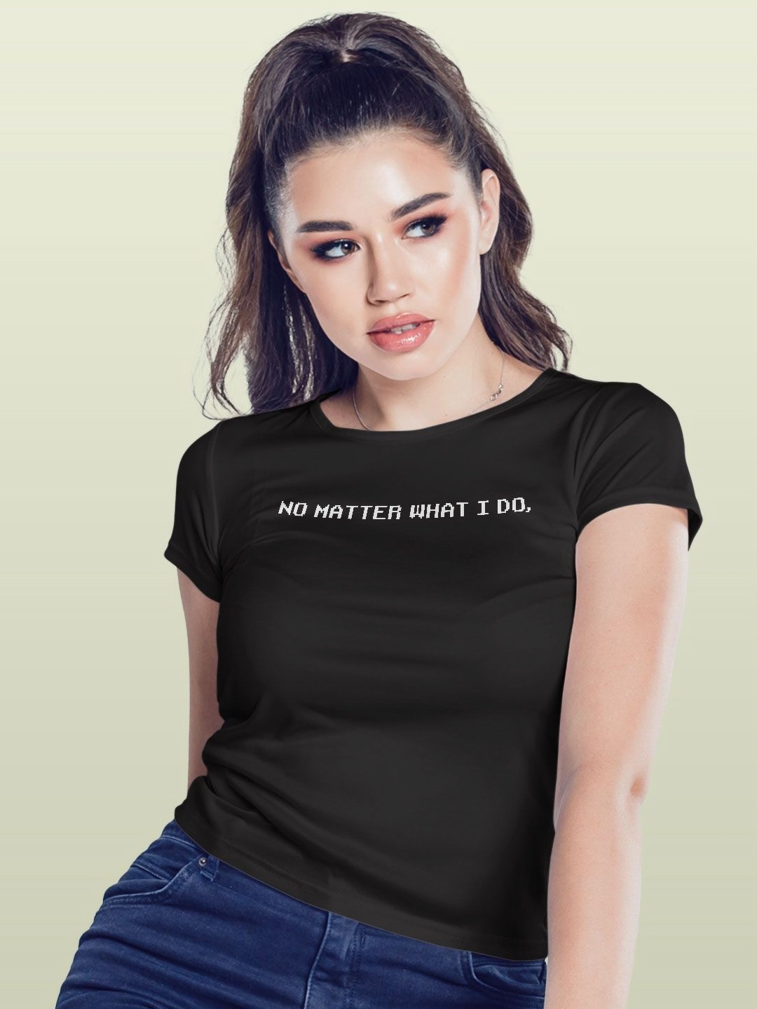 

macmerise Women Typography Printed Applique T-shirt, Black