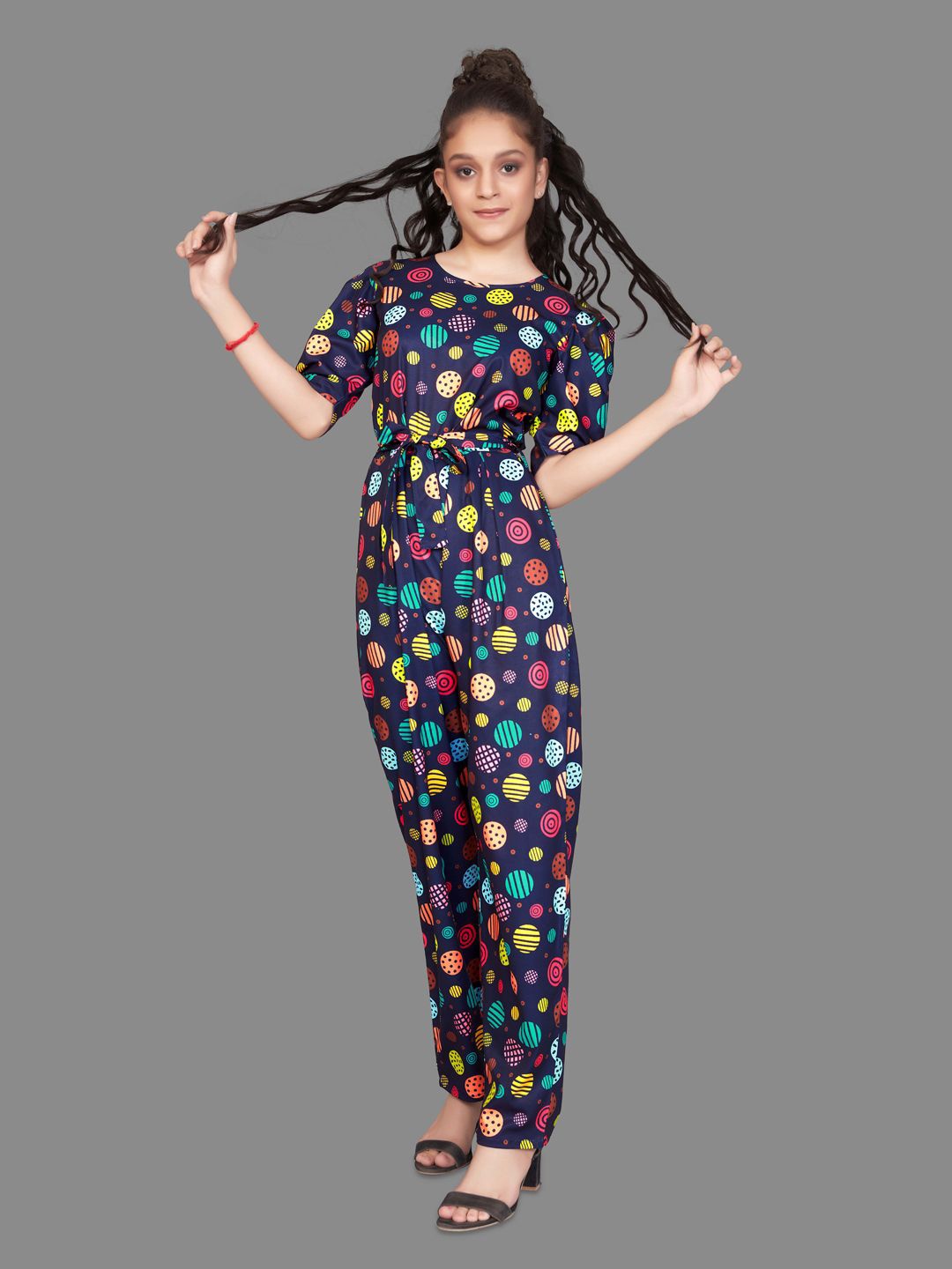 

BAESD Girls Printed Basic Jumpsuit, Navy blue