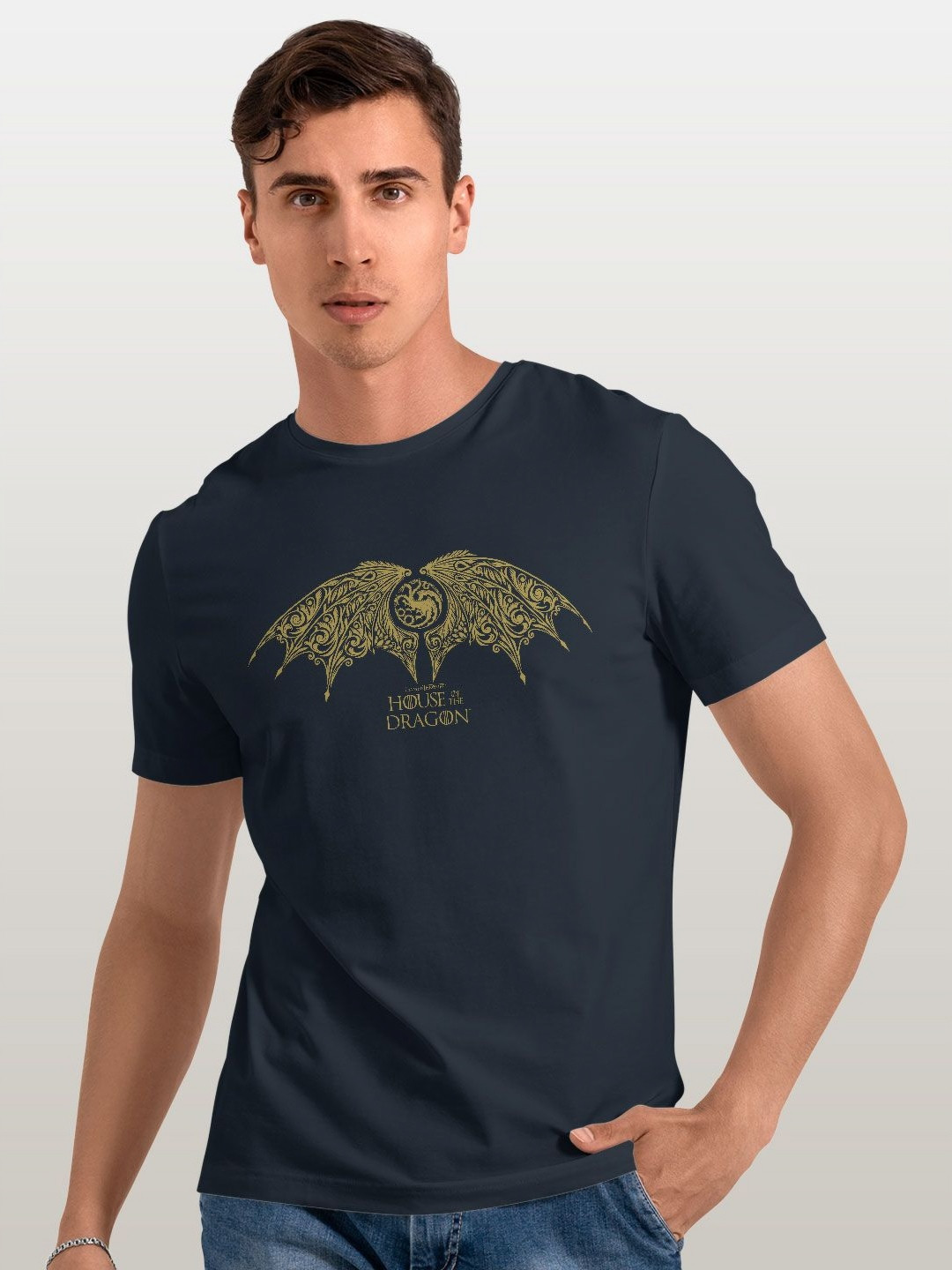 

macmerise Men Printed Applique T-shirt, Blue