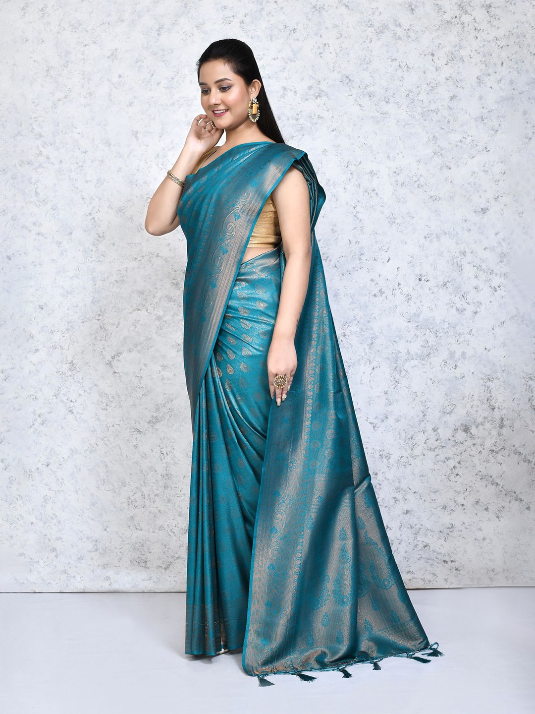 

SPRISH Woven Design Zari Pure Silk Banarasi Saree, Teal