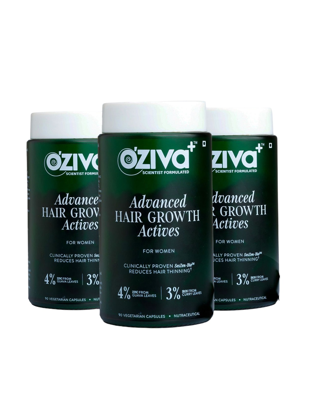 

OZiva Set Of 3 Advanced Hair Growth Actives - 90 Capsules Each, Green