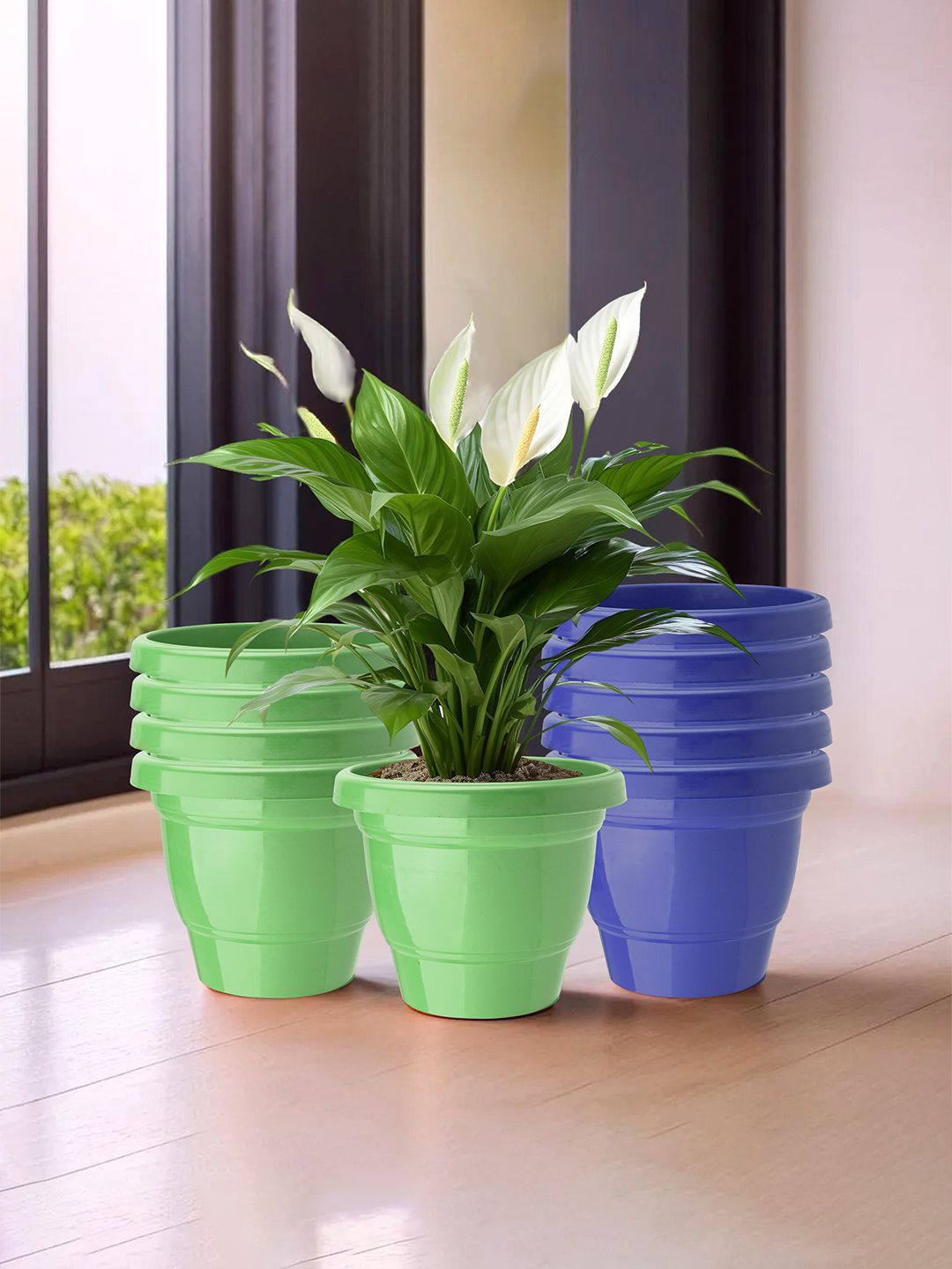 

Kuber Industries Green & Blue 10 Pieces 2-Layers Planters