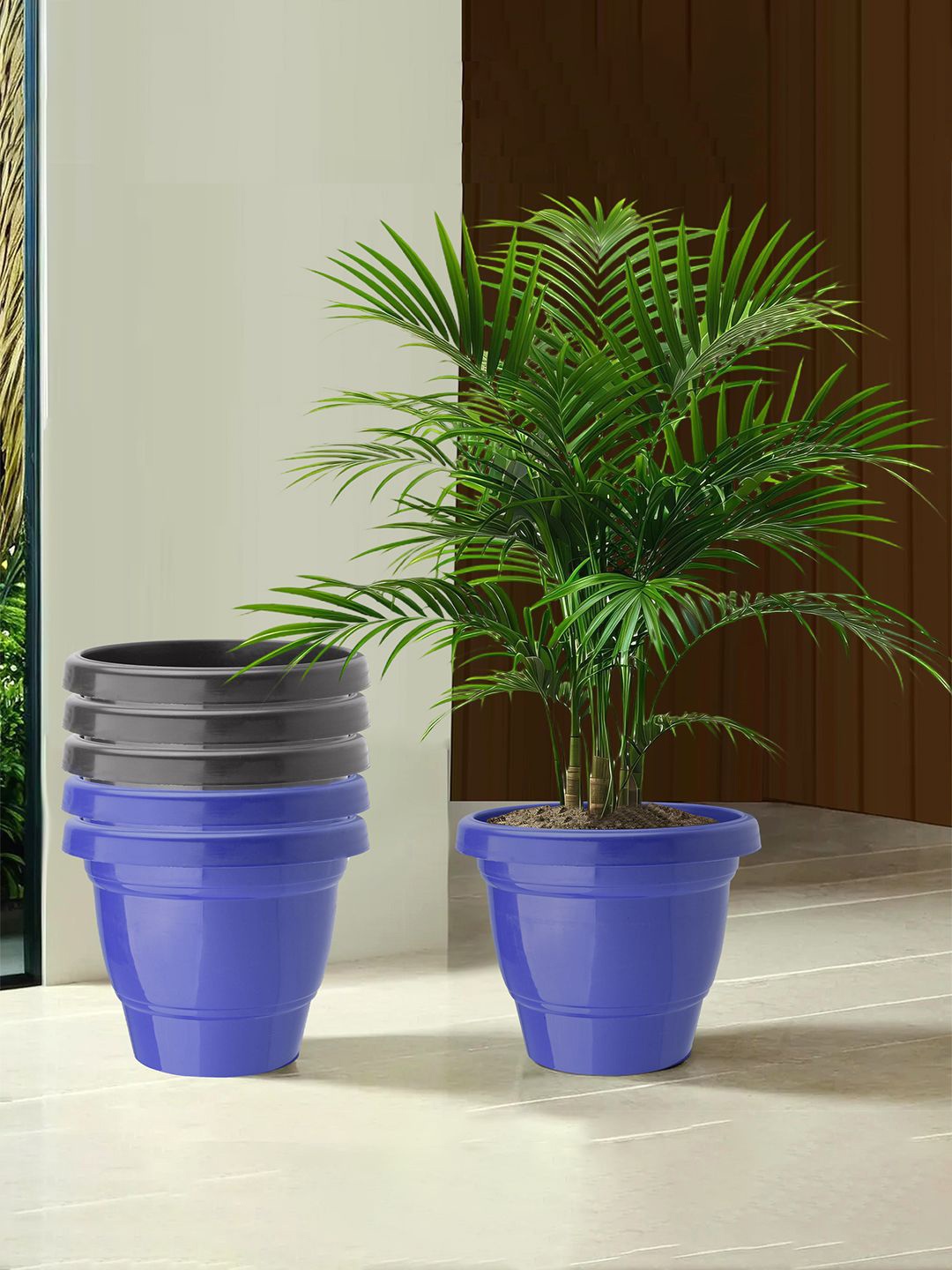 

Kuber Industries Blue & Black 6 Pieces Light Weight Planters