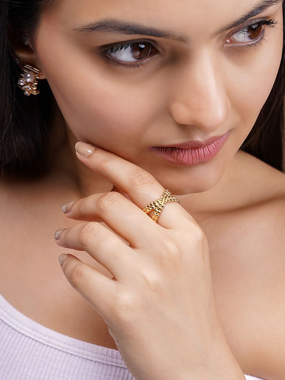 

SWASHAA Aldina Stainless Steel 18K Gold-Plated Big Cross Ring