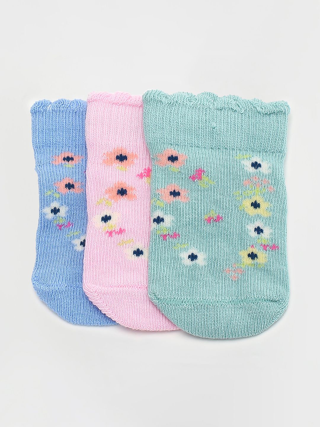 

max Infants Girls Pack Of 3 Patterned Ankle-Length Socks, Blue