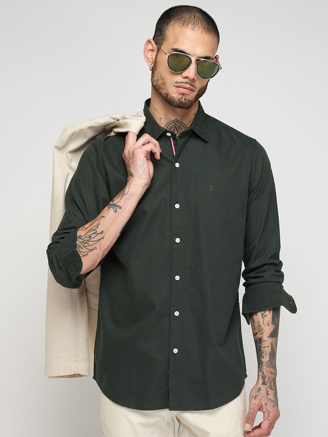 

Red Flame Men Slim Fit Opaque Casual Shirt, Green