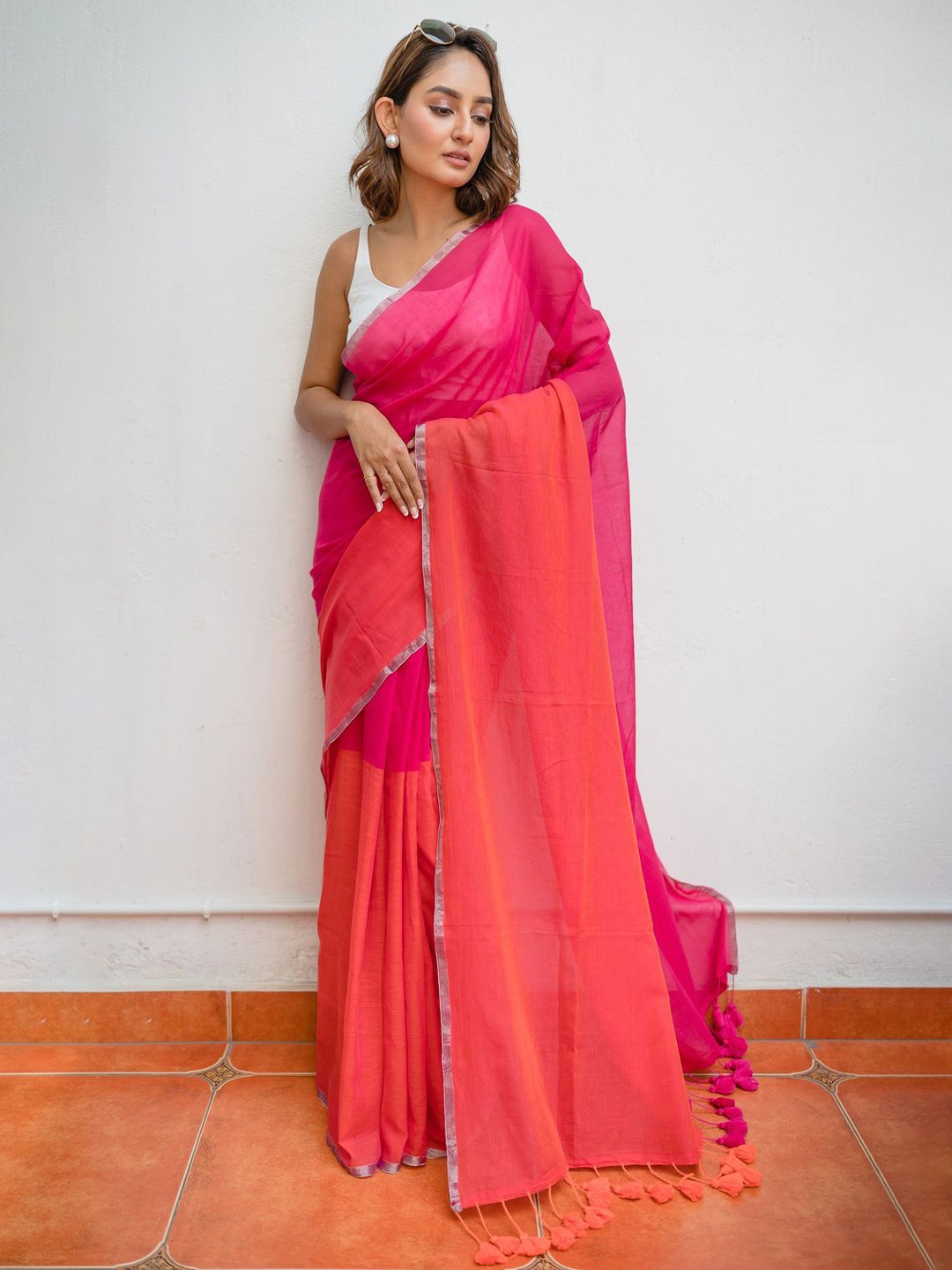 

RODDUR Ombre Zari Pure Cotton Saree, Pink