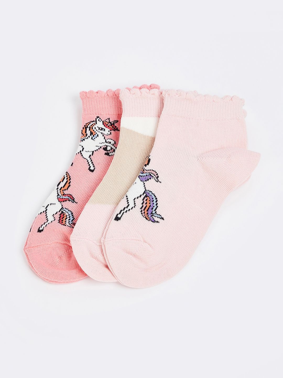 

max Girls Pack Of 3 Printed Shoe-Liner Socks, Peach