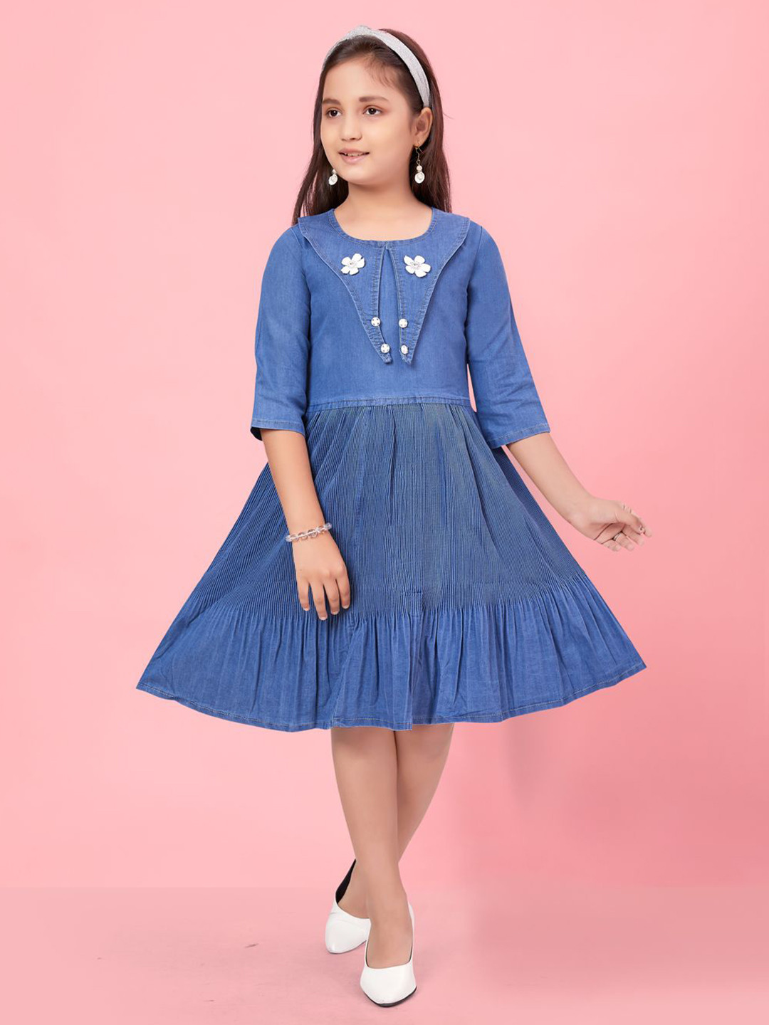 

BAESD Girls Round Neck Fit & Flare Dress, Blue