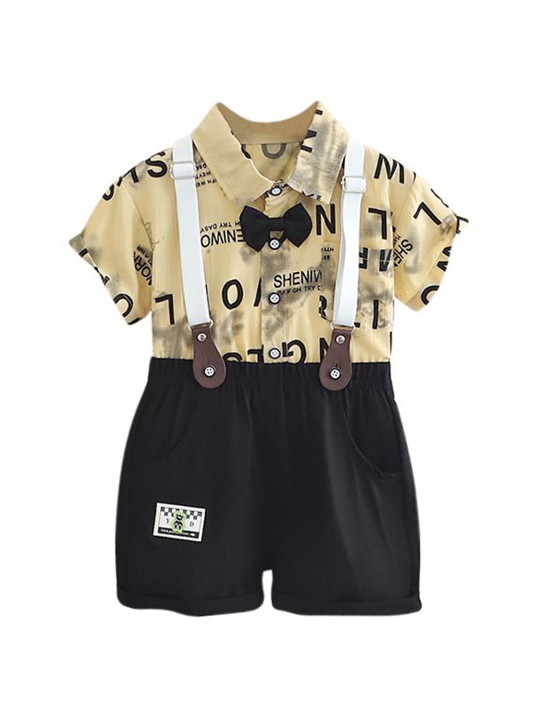 

StyleCast x Revolte Boys Printed Pure Cotton Shirt with Shorts & Suspenders, Khaki