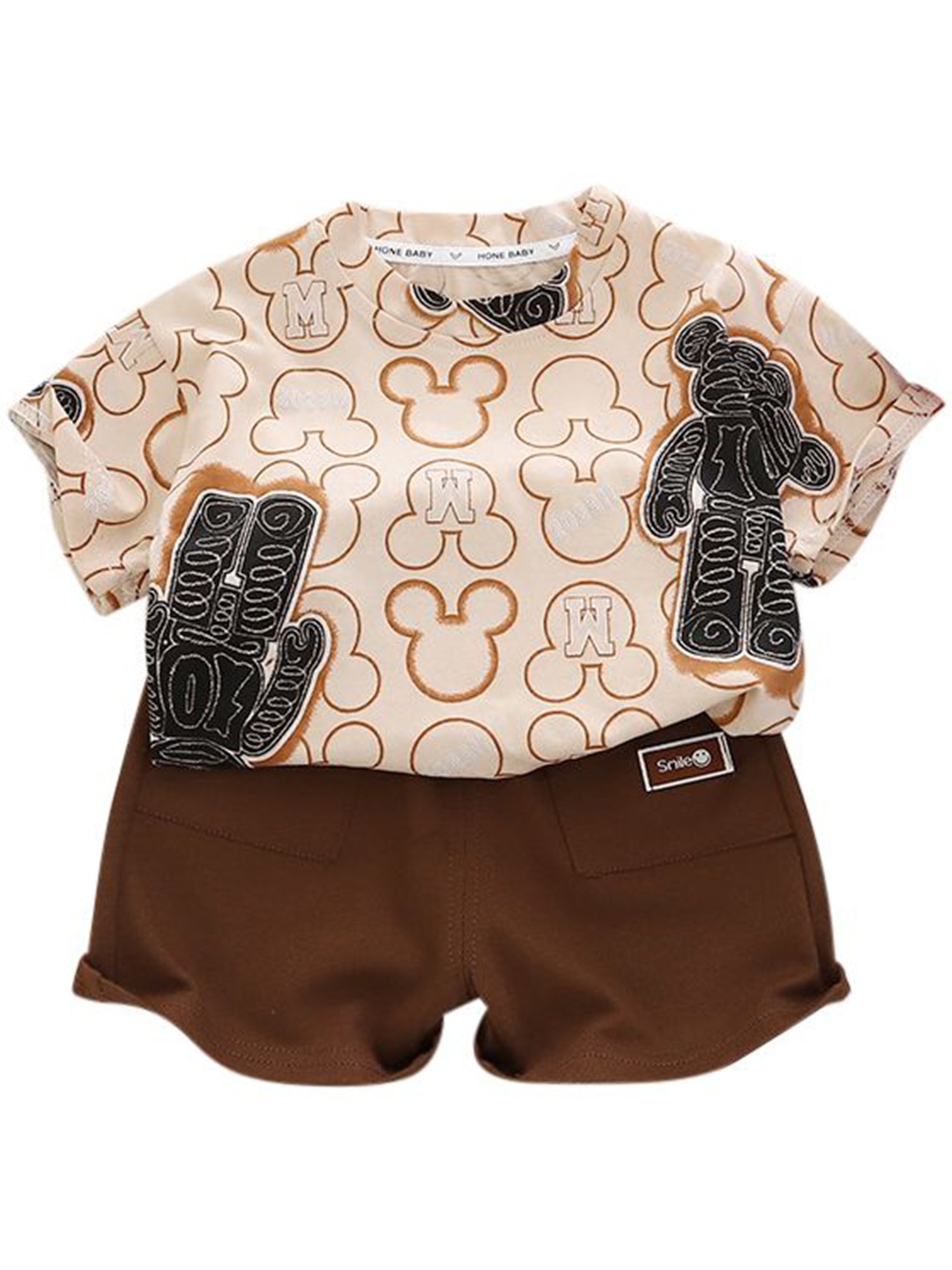 

StyleCast x Revolte Infant Boys Printed Pure Cotton T-shirt With Shorts, Brown