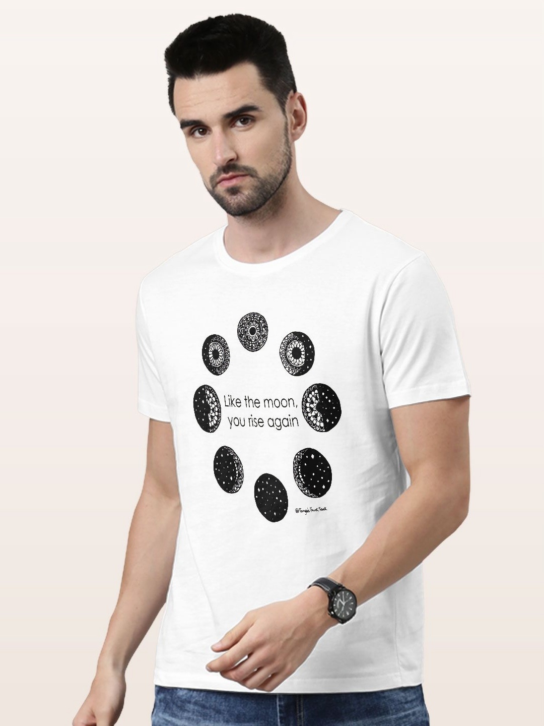 

macmerise Men Typography Printed V-Neck Applique T-shirt, White
