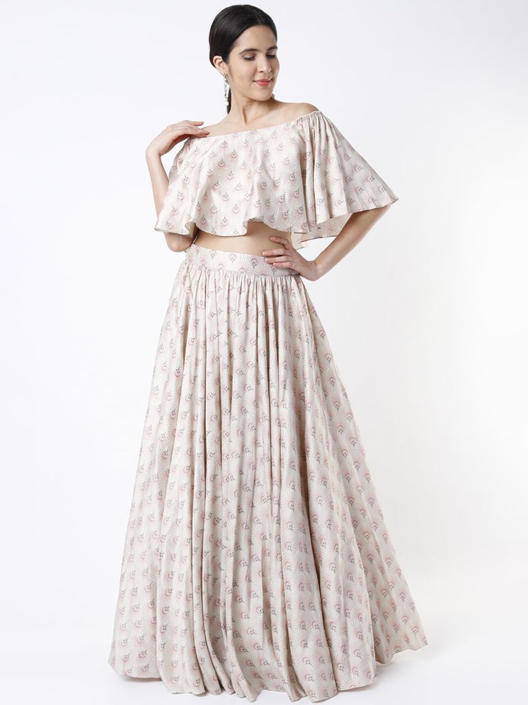 

Payal Singhal Printed Off-Shoulder Ready to Wear Lehenga & Blouse, Off white