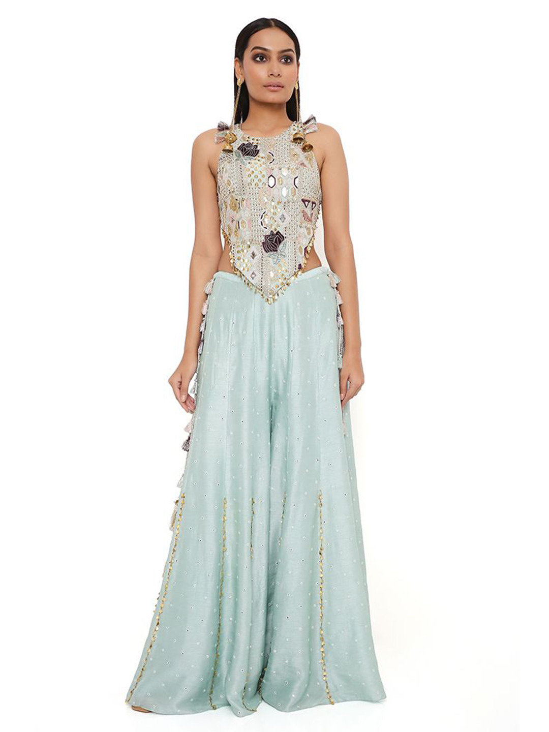 

Payal Singhal Embroidered Top With Sharara Co-Ords, Blue