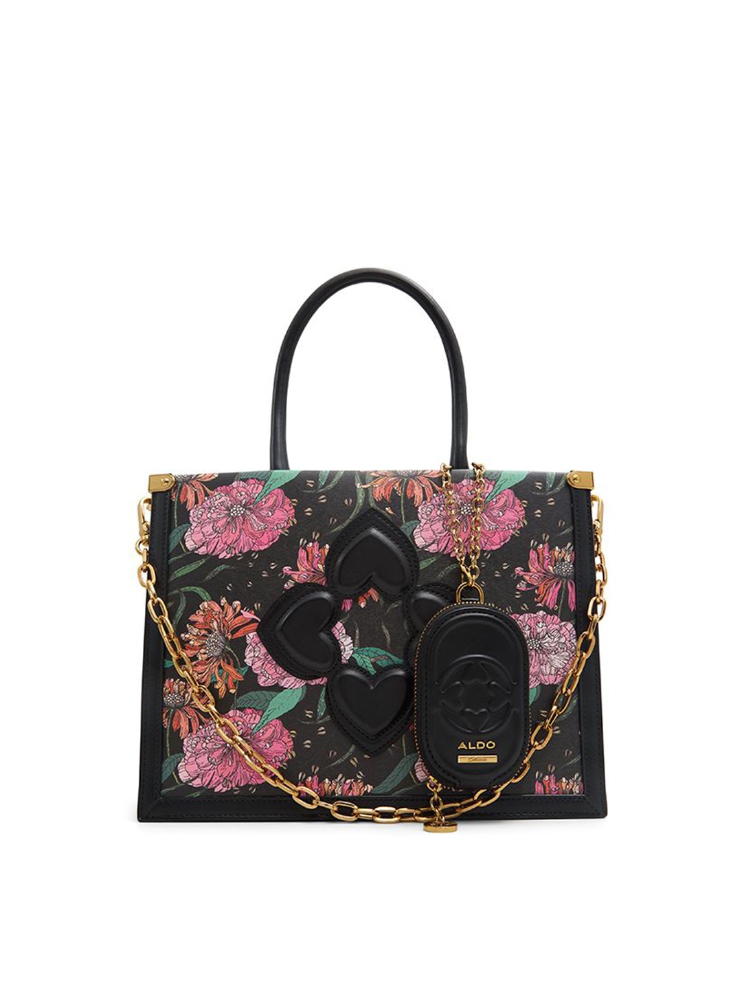 

ALDO Women Floral Printed Structured Handheld Bag, Black