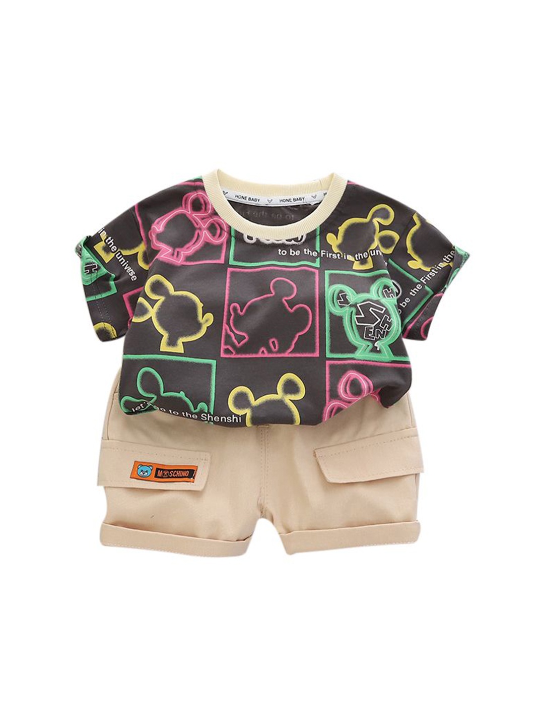 

StyleCast x Revolte Boys Printed Pure Cotton T-shirt with Shorts, Grey