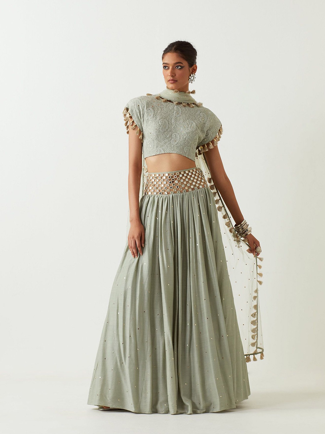 

Payal Singhal Embroidered Beads and Stones Ready to Wear Lehenga & Blouse With Dupatta, Green