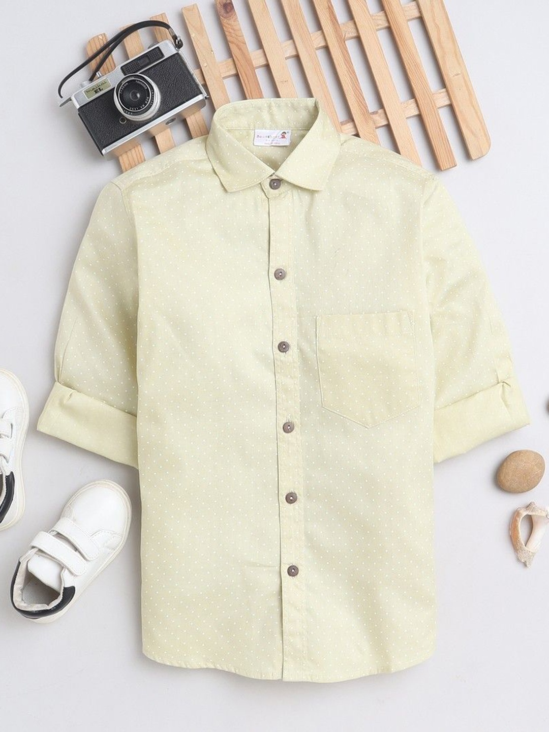 

BAATCHEET Boys Spread Collar Micro Ditsy Printed Cotton Casual Shirt, Yellow