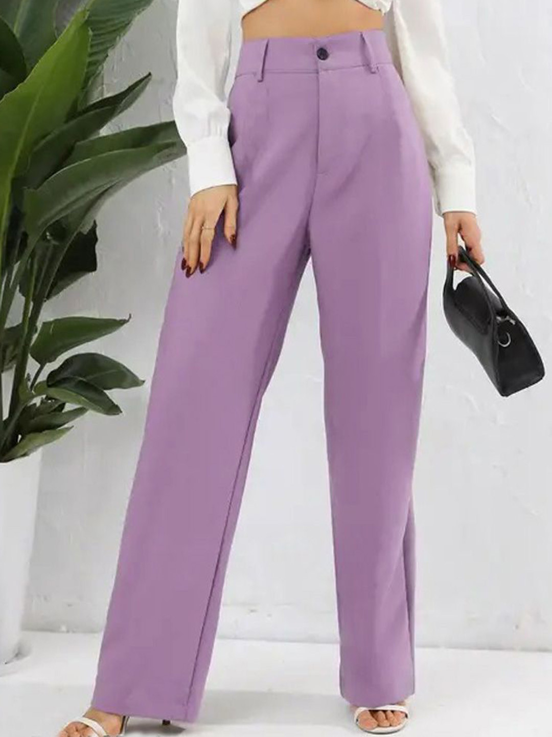 

BAESD Women Relaxed Straight Leg Straight Fit High-Rise Easy Wash Trousers, Purple