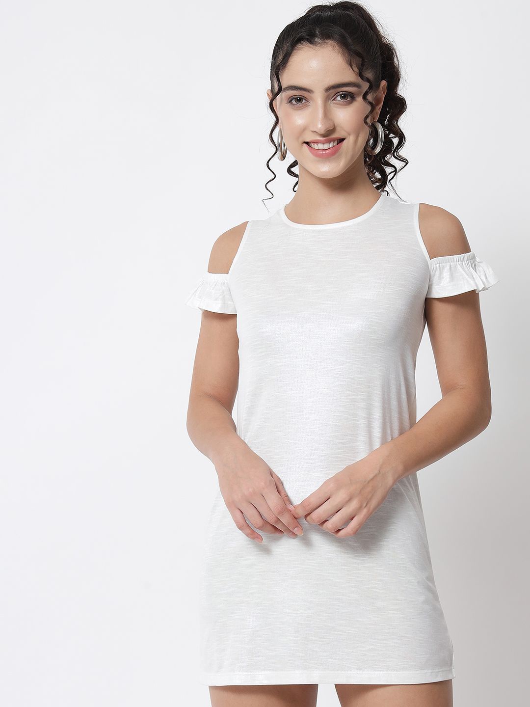 

Yaadleen Cold-Shoulder Sheath Mini Dress, Off white