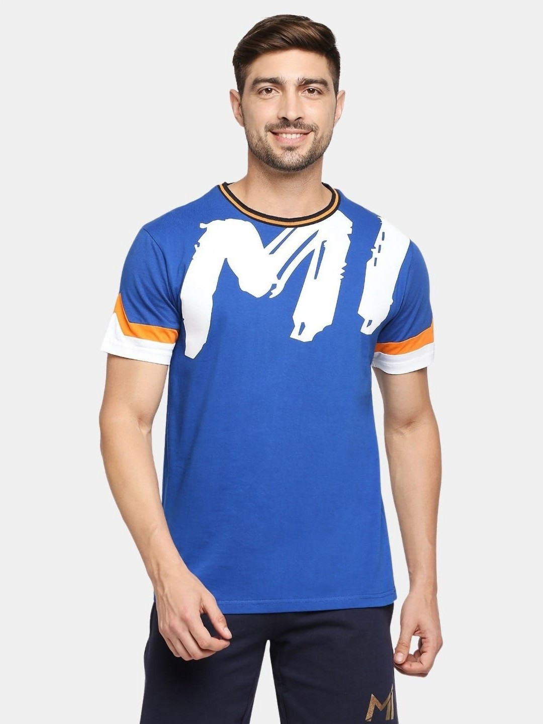 

macmerise Men Printed Applique T-shirt, Blue