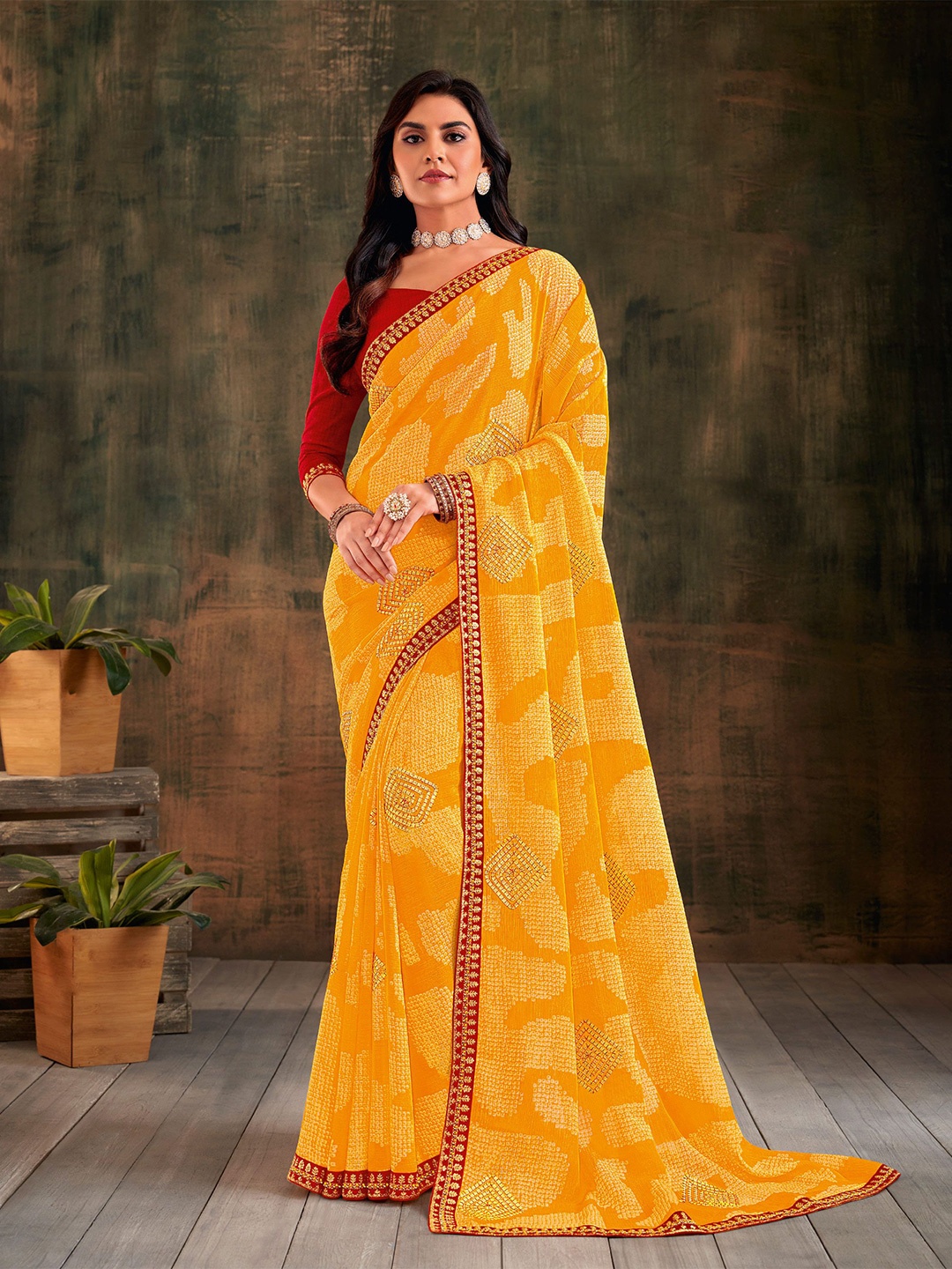 

Laxmipati Ethnic Motifs Embroidered Saree, Yellow