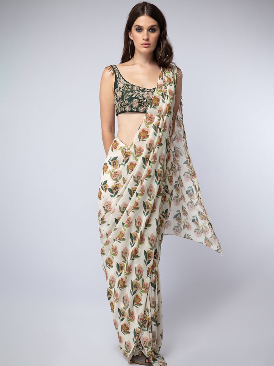 

Payal Singhal Floral Printed Ready to Wear Saree, Cream