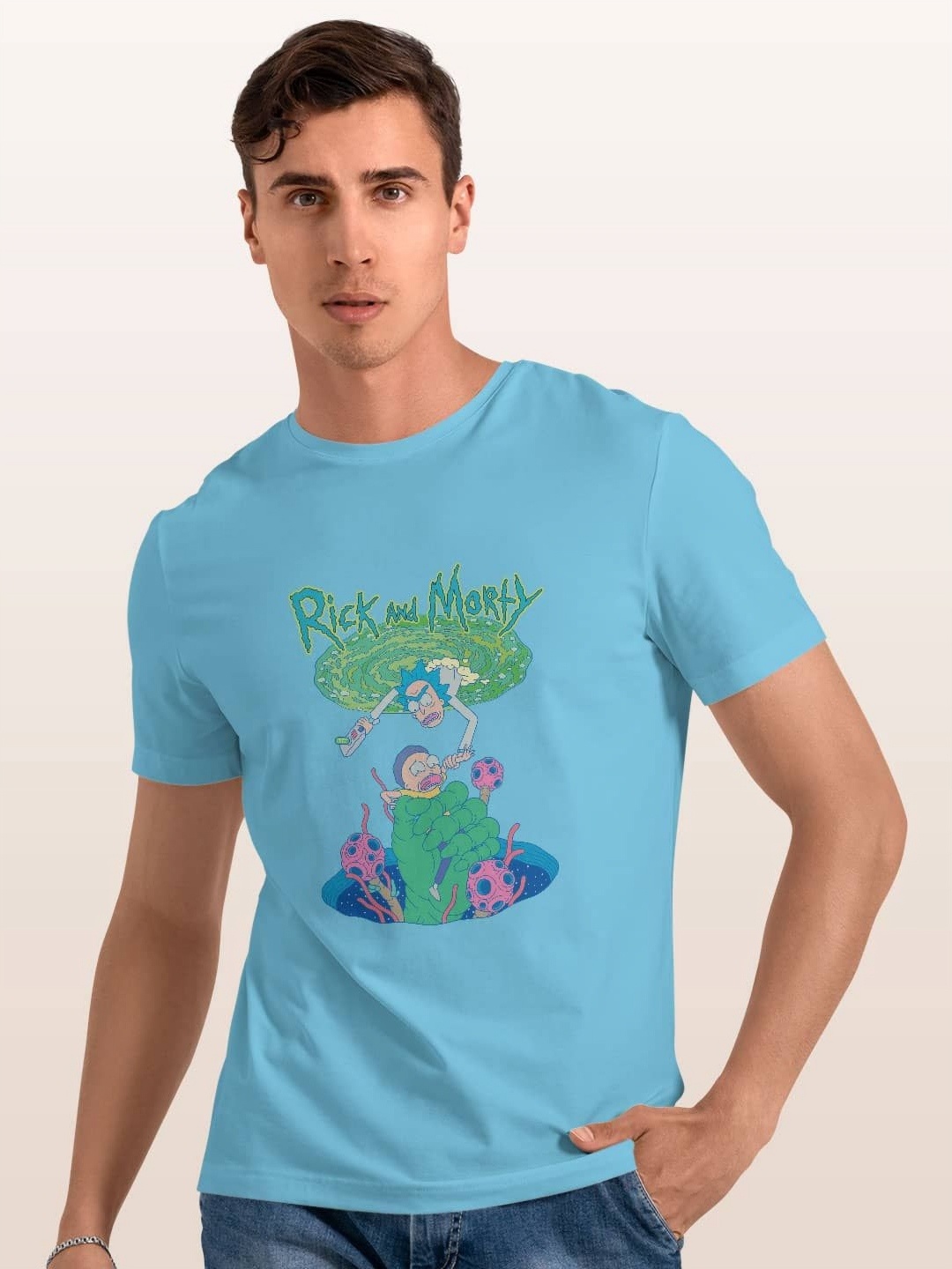 

macmerise Men Printed Applique T-shirt, Blue