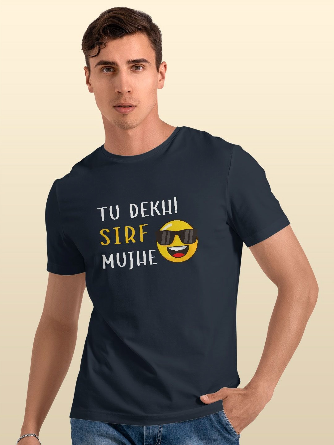 

macmerise Men Typography Printed Applique T-shirt, Blue