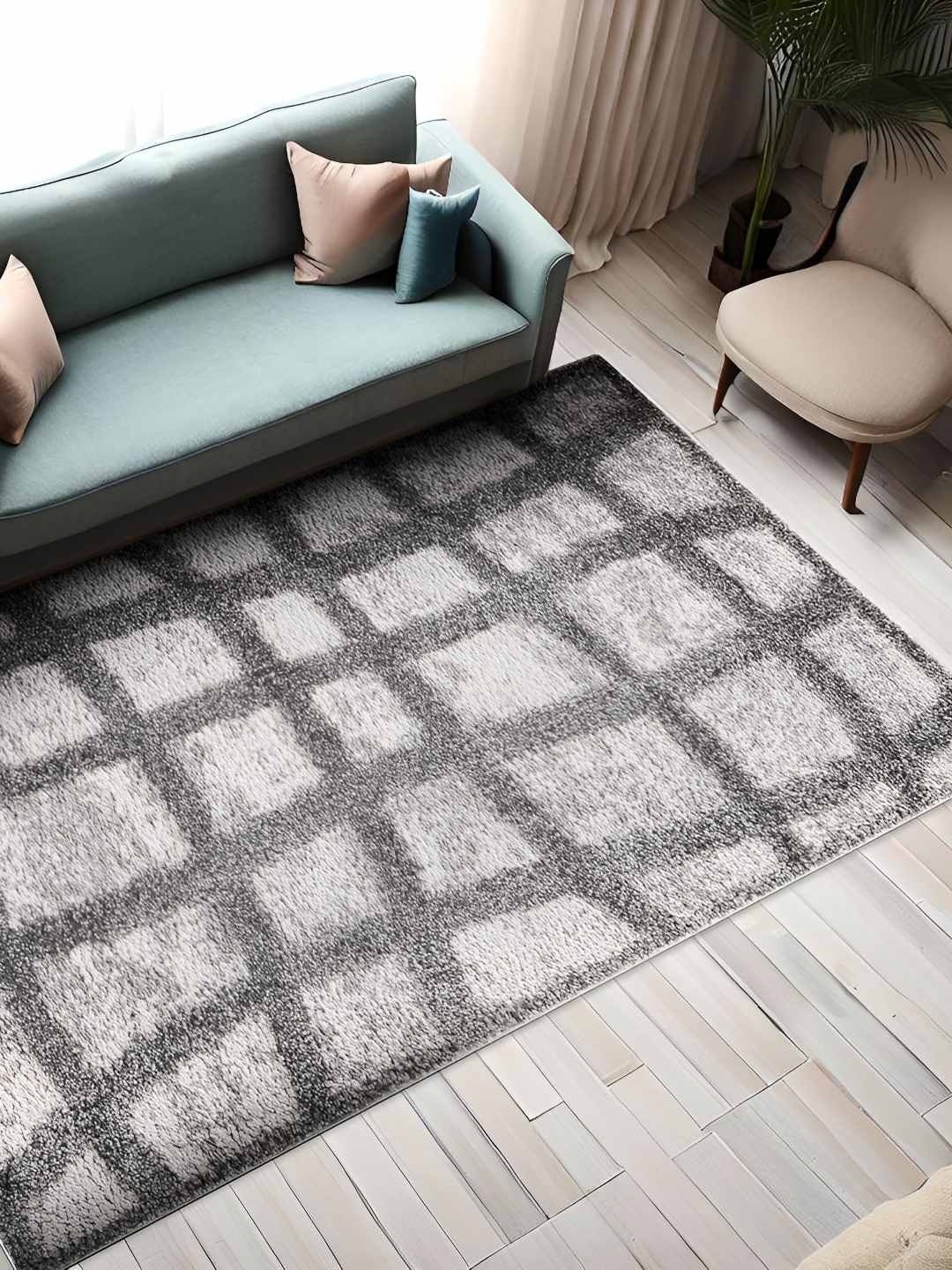 

Sapana Carpet-Mats Grey & White Geometric Shaggy Carpet