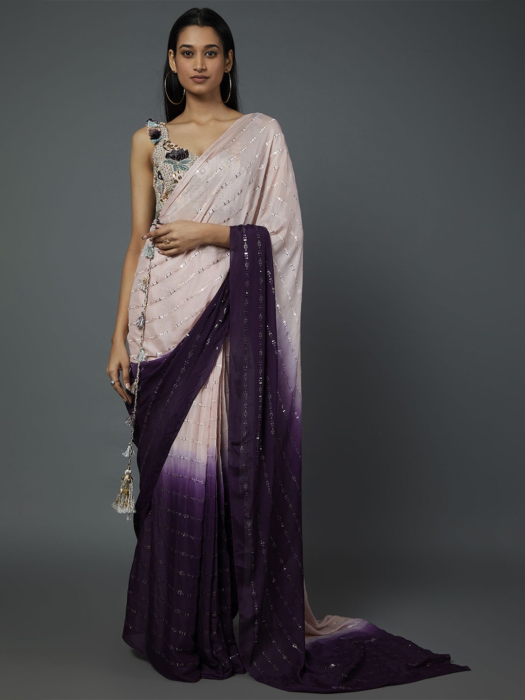 

Payal Singhal Embellished Georgette Saree, Pink