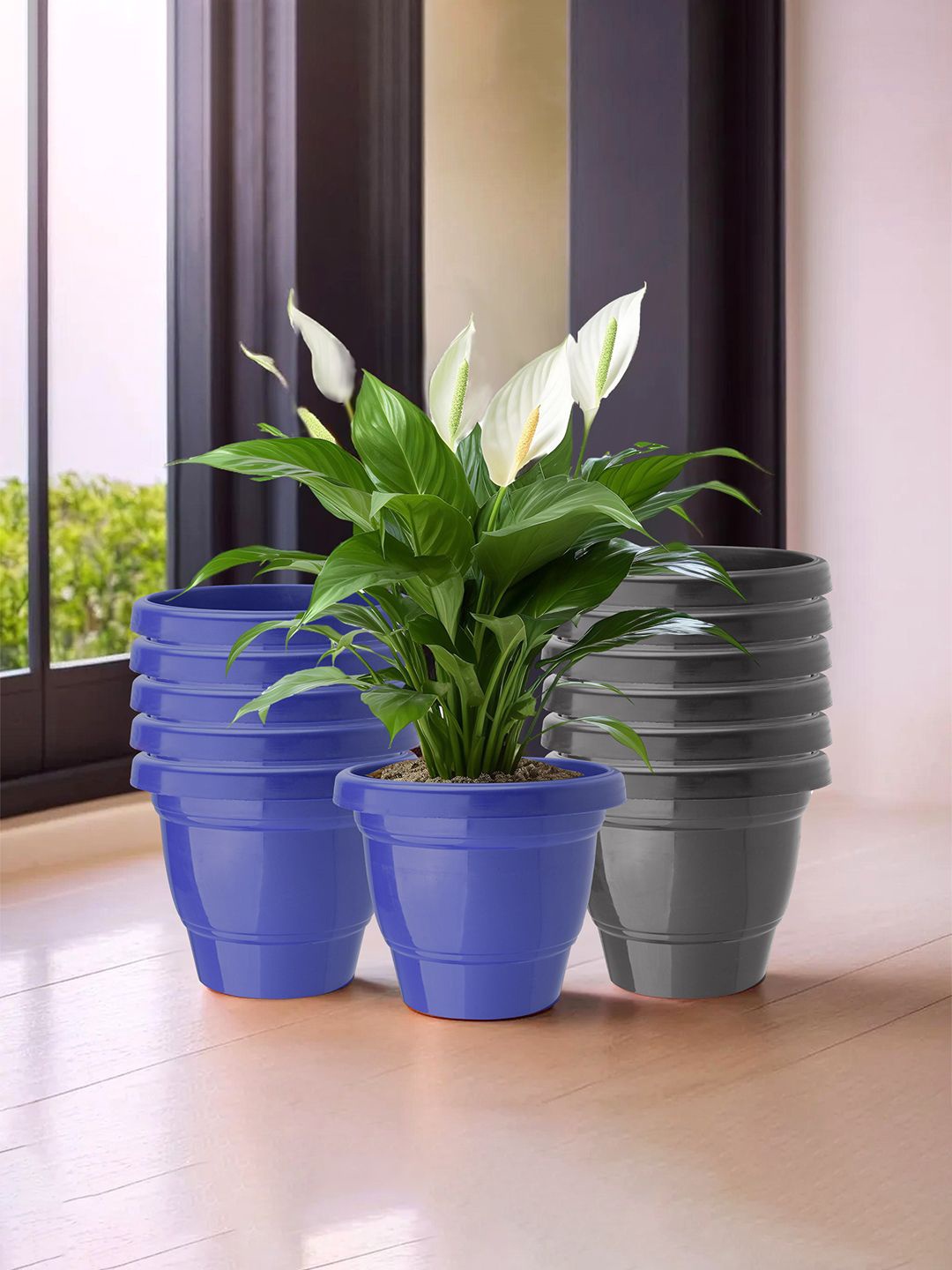 

Kuber Industries Blue & Black 12 Pieces 2-Layer Planters