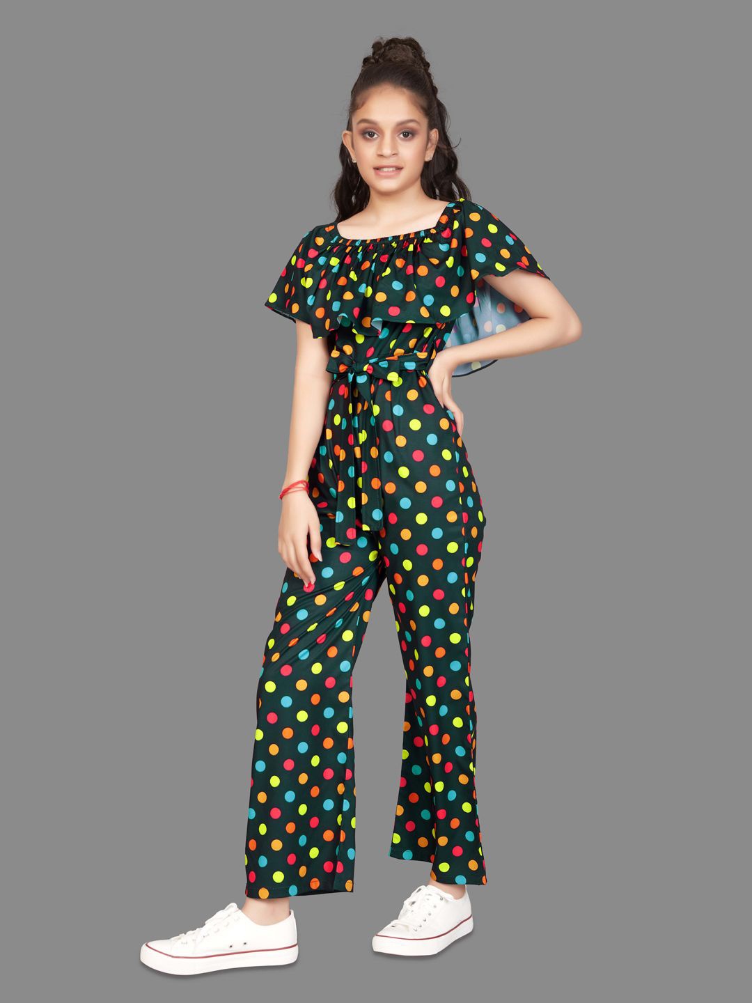

BAESD Girls Off-Shoulder Printed Basic Jumpsuit, Green