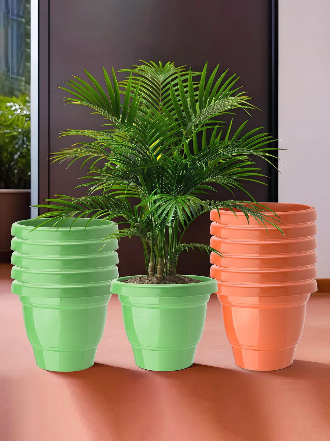 

Kuber Industries Orange & Green 12 Pieces Planters