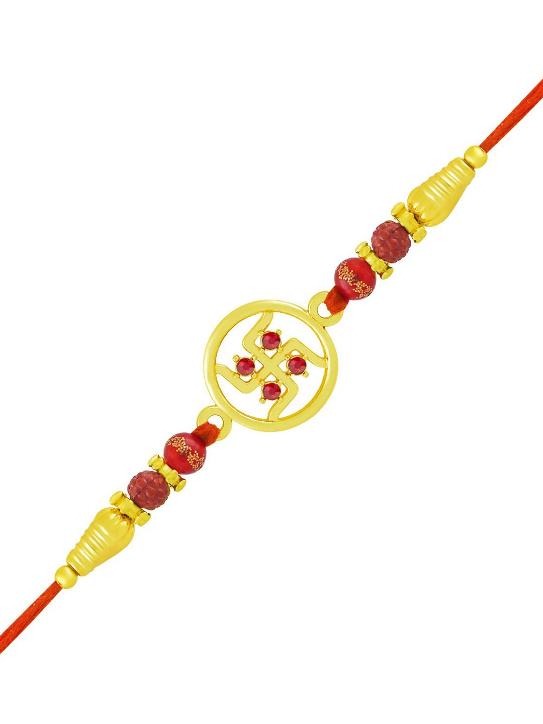 

Okos Gold Plated Stones Studded Religious Swastika Rudraksh Thread Rakhi