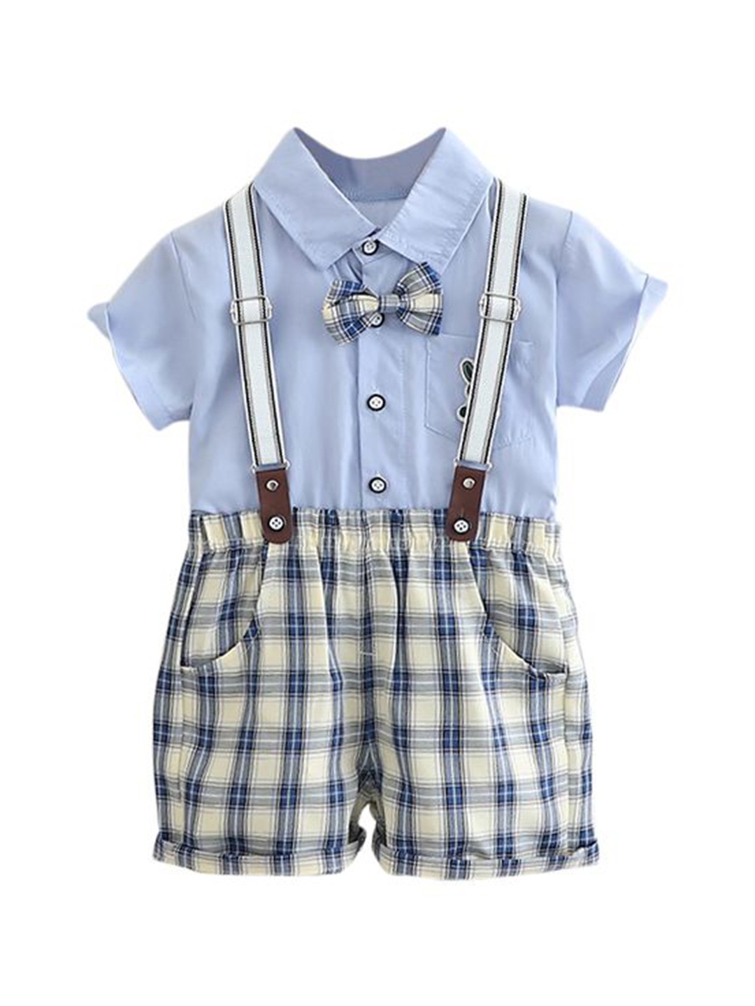 

StyleCast x Revolte Boys Printed Pure Cotton Shirt with Shorts & Suspenders, Blue